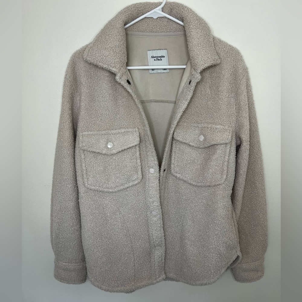 Abercrombie & Fitch Women’s XS Beige Fleece Button Up Shirt/Jacket Mint - Picture 10 of 11